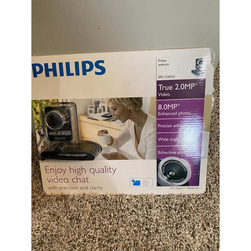Philips SPC1330NC Webcam True 2.0MP Video 8.0MP Photo Autofocus Wide Angle Lens‎